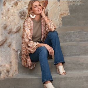 Evereve Tolani Sahara Wrap Kimono Open Cardigan Batik Ikat Boho One Size